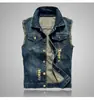 Novo Colete Jeans masculino transfronteiriço colete azul claro colete colete jeans rasgado top roupas masculinas