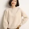 Suéter de cachemira pura para mujer, engrosado, cuello redondo, con mangas abullonadas, cálido, de corte holgado y adelgazante, perfecto como capa base o top de punto