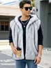 Chaleco de piel sintética F0978 de otoño e invierno nuevo, transfronterizo, estilo europeo y americano, chaleco cálido con capucha para hombre moderno, estilo europeo y americano