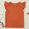 Camiseta Nueva Estilo Transfronterizo 2026 para Niñas de 2 a 6 Años con Lazo y Bordes Fruncidos, Top y Camiseta Básica de Manga Corta de Color Sólido para Niños