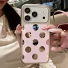 Adecuado para funda de teléfono Apple 17 Pro Max, Apple 16, Apple 15, diseño de lunares huecos rosa lindo de dibujos animados