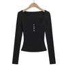 Outono Nova Slim Slim Sexy Bottoming Camisa Interior Top Pure Desire Hot Girl Sexy U-Collar Manga Longa T-Shirt para Mulheres