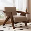 Sofá Individual de Madera Maciza Nórdica Richard Estilo Vintage Francés Sillón Sofá para Sala de Estar Silla de Balcón para Ocio Sofá Perezoso