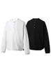 Nanxia Disfarce Estilo Americano Marca da Moda Botão Turquesa Gola Henley Manga Longa Casual Solta Moletom Unissex Moda Top