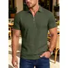 Camisa polo de verano para hombre con jacquard texturizado y media cremallera, comercio exterior transpirable holgada casual americana manga corta