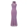 Elegante vestido de encaje estilo francés con escote en V y tirantes halter para mujer, nuevo modelo 2026, sexy y seductor, entallado a la cintura, adelgazante, ajustado al cuerpo, largo