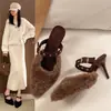 2026 Pantuflas de Exterior para Mujer Estilo Hada Tacón Alto Hebilla de Cuero Punta Fina Zapatos de Piel para Mujer Punta Cerrada Tacón Alto Zapatos Nuevos Otoño Invierno