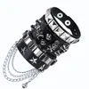 Pulsera de cuero multicapa ancha de Amazon, nueva y popular, de moda, con personalidad, de aleación dominante, calavera y estrella de cinco puntas, conjunto de 4 piezas