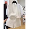 Conjunto de algodón y lino de manga corta, elegante y rejuvenecedor, para mujer, colección de verano 2026, shorts de algodón y lino de alta gama, conjunto casual de dos piezas