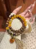 Pulseras de Madera de Águila Madera Wengué Segunda Generación Ámbar Hueso de Camello Hebilla de Seguridad Bucle Doble Borla Bloques de Color Moda Temperamento Retro Mujer