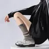 Calcetines Populares de Tela con Doble Volante - Para Mujer, Primavera y Otoño, Tubo Largo, Estilo Miu, Holgados, Tubo Largo Gris, Tendencia de Otoño