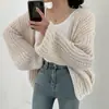 Suéter Femenino Transfronterizo Otoño e Invierno Estilo Nuevo Color Sólido Holgado Estilo Perezoso Manga de Linterna Longitud Media Popular Chaqueta Cardigan de Punto