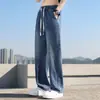 Comercio exterior pantalones de verano sueltos de pierna recta azul claro cintura elástica casual calle alta americana pierna ancha pantalones vaqueros de moda para hombre