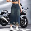 Saia Jeans Feminina Customizada de Fábrica Transfronteiriça Estilo Retrô Americano Cintura Alta com Franjas Comprimento Médio Linha A Cobrindo o Quadril