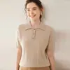 Camisa de Base Tricotada em Cashmere com Gola Polo para Mulheres com Mangas Curtas e Design de Trança, Camada Interna Twist Confortável e Suéter Macio para Usar por Cima
