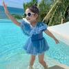 Maiô Infantil Inteiro 2025 Meninas Brincando na Água Maiô Fofo Saia de Gaze Infantil Média e Grande Maiô de Princesa para Águas Termais Secagem Rápida
