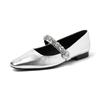 Zapatos Mary Jane de piel con pedrería brillante estilo hada 2025 primavera suela plana punta cuadrada zapatos de piel para mujer talla grande 40-42