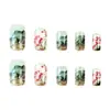 Unhas Artísticas Glitter Floresta Verde Pontas de Unha, Adesivos de Unha Quadrados Europeus Simples, Unhas Usáveis, Unhas Usáveis Quentes de Venda Transfronteiriça