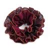 Elástico de Cabelo de Seda Brilhante com Borda Dourada de Camada Dupla com Grande Design Floral para Mulheres, Acessório de Cabelo Scrunchie Grande Exquisito