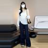 Camiseta de Manga Larga Texturizada de Canalé con Protección Solar Primavera/Verano 2026 Casual Relajado para Mujer Cuello en V Top Base Cubierta