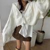 Chaqueta Cárdigan Tejida con Capucha y Patrón de Cáñamo para Mujer Estilo Perezoso Holgado Retro Coreano Suéter Corto de Cremallera con Mangas de Murciélago