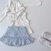 2026 Novo Estilo de Verão para Meninas Estilo Coreano Cor Lisa Fofo Top Colete com Orelhas de Coelho Saia com Babados em Formato de Coração