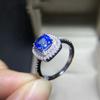 Anillo de Gema Topacio Azul Suizo Chapado en Plata Esterlina s925 Oro Blanco de 18K Regalos en Vivo Cuadrado Princesa Doble Diamante