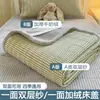 Funda de cama de gasa de doble capa por un lado, vellón de leche por el otro, juego de tres piezas, cuadros simples, dormitorio de estudiante, usable por ambos lados, protector de colchón