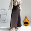 Falda larga de punto de lana blanca para mujer, otoño e invierno, petite, línea A, cintura alta, adelgazante, bodycon
