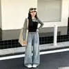 Elegante Diseño Coreano para Niñas Top Falso de Dos Piezas Primavera y Otoño 2026 Nuevo Conjunto Casual de Dos Piezas con Jeans