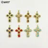 Wt-P2045 Más Vendido Clásico Cruz Turquesa Rojo Jade Amatista Piedra Chapado en Oro de 18 Quilates Accesorios de Collar Colgante
