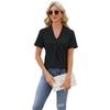 Ropa de mujer transfronteriza europea y americana 2024 Amazon primavera y verano nuevo top suelto jacquard con cuello en V solapa cola de milano camiseta de manga corta