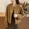 Chaqueta corta de gamuza retro de otoño con cuello alto para mujer, nueva colección primavera/otoño 2026, chaqueta elegante y versátil estilo motociclista
