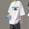 Camiseta de Manga Corta de Marca de Moda para Hombre de Verano, Estilo Harajuku Hong Kong, Estilo Japonés, Cuello Redondo, Estampada, Moderna, Corte Holgado, Top de Media Manga