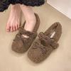Sapatos Peludos para Aumentar a Altura de Mulheres Baixas 2026 Novo Estilo Outono e Inverno Mary Jane Laço Sapatos de Pelúcia