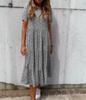 2024 Nuevo Estilo de Verano Amazon Transfronterizo Moda Europea y Americana Floral Cuello Redondo Manga Corta Vestido para Mujer