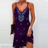 2023 Europeu e Americano Novo Verão Roupas Femininas Amazon Estação Independente Boêmio Estampa Estilingue Vestido com Decote em V