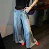 Pantalones vaqueros negros anchos vintage de principios de otoño para mujer, de tiro alto, corte holgado, adelgazantes, plisados, acampanados hasta el suelo