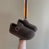 Sapatos Birkenstock de Lã com Solado Grosso para Aumentar a Altura para Mulheres, Novo Estilo Inverno 2026, Forrados com Lã, Sapatos Birkenstock Peludos Confortáveis para Calçar