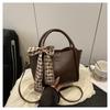 2025 Cor Sólida Pu Tendência Personalizada Bolsa Diária para o Trabalho Elegante Moda Ombro Transversal com Laço de Lenço de Seda Bolsa Feminina