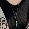 Nova Corrente de Suéter Estilo Chinês Calcedônia Verde Prata S925 Contas Redondas Duplas Pingente Longo Franja Estilo Chinês Elegante Retro