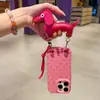 Estojo Perfurado com Cordão de Dachshund de Bolinhas para iPhone 16, Capa Macia com Padrão de Couro de Filhote para Apple 17/13