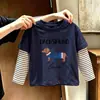 Blusa listrada de algodão puro para meninas, um novo estilo primavera/outono, disponível nos tamanhos médio e grande, camiseta de manga comprida para crianças, camiseta de bebê da moda