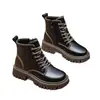 Botas de Estilo Chino Nuevas para Otoño e Invierno para Mujer 2025 Botines de Terciopelo Estilo Británico Nuevos Botines Cortos de Suela Gruesa Botines Cortos Súper Populares que Aumentan la Altura