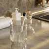 Copo Transparente de Bochecho de Alto Acabamento, Copo de Escova de Dentes, Copo de Bochecho com Padrão de Listras Verticais, Copo de Água, Estilo Nórdico, Luxo Leve