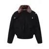 K80 Moda de Rua Americana High-End Neutro Retrô Estampa de Leopardo Design de Jaqueta Acolchoada Jaqueta Curta Larga de Algodão Masculina