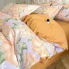 Ropa de cama de algodón cepillado grueso de cuatro piezas, edredón nórdico de algodón puro, sábana, juego de invierno de tres piezas