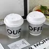 Taza de Café Taza de Papel Desechable para Café con Tapa Grabada Grabada Caliente Negra Engrosada para Llevar Bebida Caliente Comercial al por Mayor