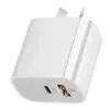 Carregador PD de Porta Dupla Bitola Australiana Carregador de Celular PD Bitola Australiana 20W Adaptador de Carregador de Viagem de Porta Dupla Bitola Europeia