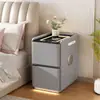 Mesa de cabeceira inteligente, multifuncional, de alta qualidade, sem necessidade de montagem, com régua de energia, trava de senha, carregamento sem fio, gabinete de cabeceira em couro para quarto